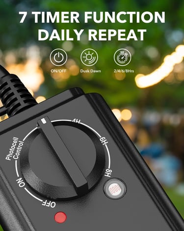 Outdoor Light Timer with Dusk to Dawn Sensor, Weatherproof Dual Grounded Outlets