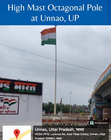 High Mast Octagonal Pole Installation at Unnao Madhya Pradesh by Hindustan Power