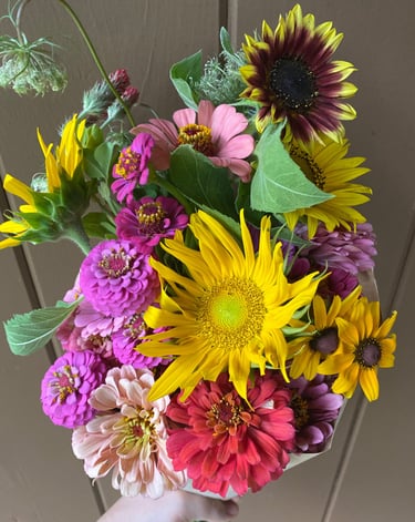 Locally Grown Bouquet of Zinnias Sunflowers