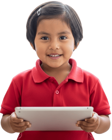 a young girl holding a tablet computer