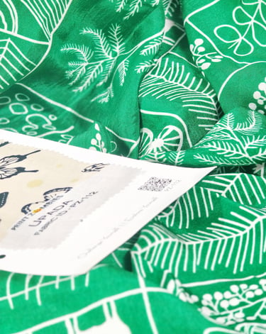 Minimal line-art pattern on Viscose silk