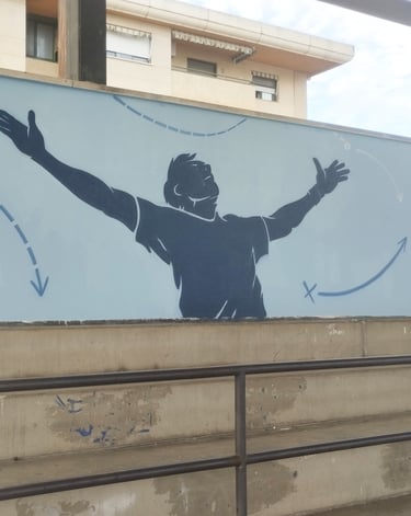 graffiti mural campo futbol gradas instalación deportiva