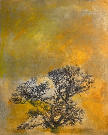 monoprint of lone tree