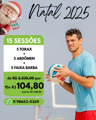 Promoção: 5 sessões de depilação masculina (torax, abdômen e faixa barba) por apenas 10x de 104,80.