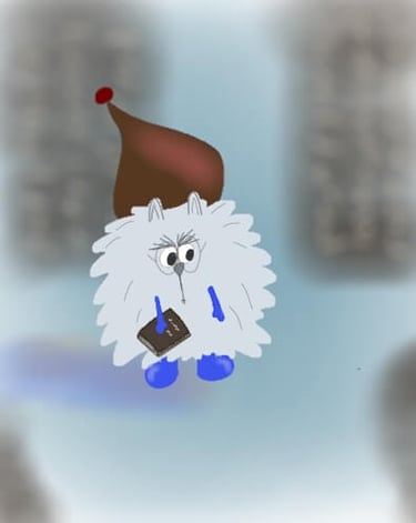 illustration d’un groumpf blanc tenant un livre, personnage de conte jeunesse