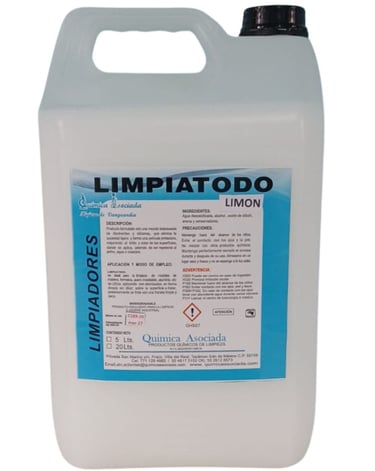 Limpiatodo Limon 5-liter industrial all-purpose cleaner bottle for multi-surface sanitizing and hygiene.