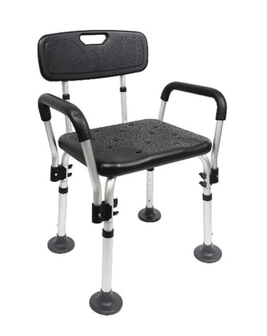a black and silver shower chair