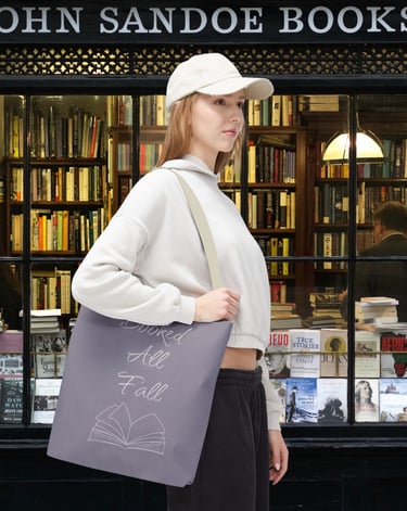 Booked All Fall tote bag for book lovers – autumn reading tote with cozy fall design