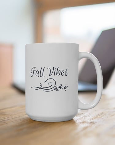 Fall Vibes autumn coffee mug with leaf design – seasonal drinkware for cozy fall days
