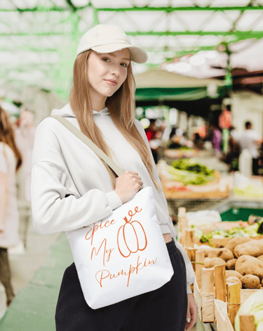 Spice My Pumpkin fall tote bag with seasonal pumpkin design – autumn carryall bag