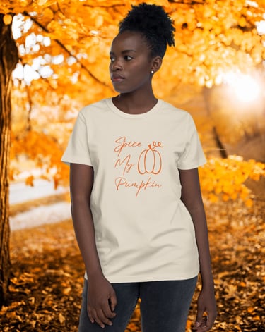 Spice My Pumpkin fall graphic t-shirt in soft cotton with pumpkin design – cozy autumn fashion