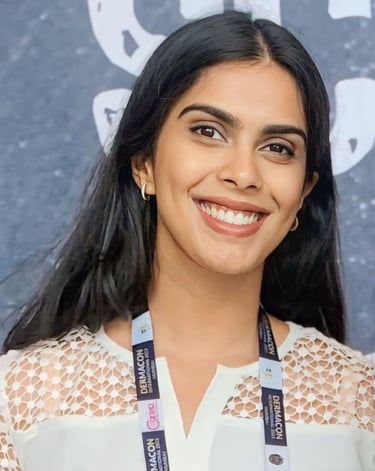 a woman with a name tag on her neck