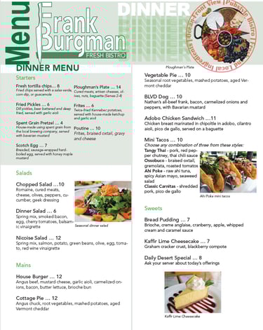 a conceptual restaurant menu