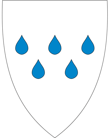five blue waterdrops on a white field