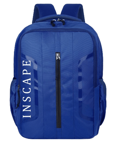 blue school bags with inscape logo print on it