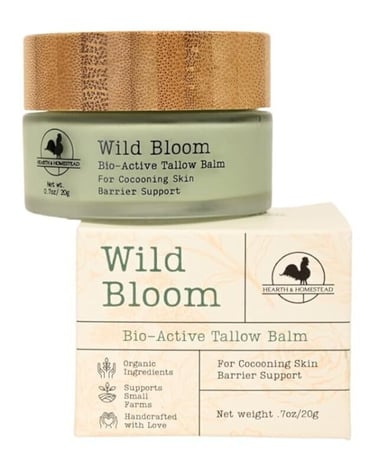 Luxury blue tansy and grass fed tallow face cream for redness relief and non-toxic facial hydration.