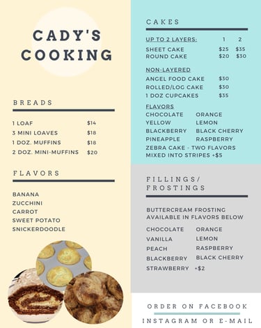 cadys cooking kyle tx menu breads cakes frosting