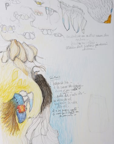 karine-nguyen-van-tham-dessin médiumnique, rite funéraire sur les sommets. A4