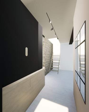 Image du projet de transformation de l'espace d'entrée avec un mobilier sur mesure noir et bois