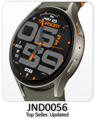 a smartwatch watch with a grey and orange watch face
