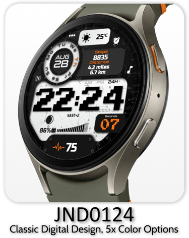 JND0124 bold classic digital watch face for Wear OS