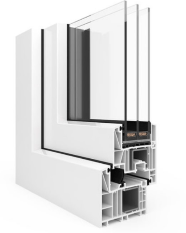 a window with a white frame and a white frame