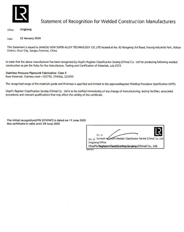 LR Welded Construction Manufacturers Certified