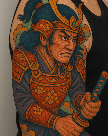 Tatuaje oriental de samurái – tatuador en Valencia