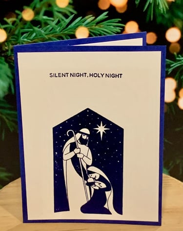 Navy and white nativity Christmas card
