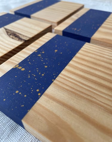 Hand-painted reclaimed wood coaster set