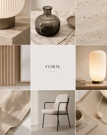 Jules & Stone Co. ribbed table lamps styled with neutral stone, linen, ceramic, and warm minimalist 