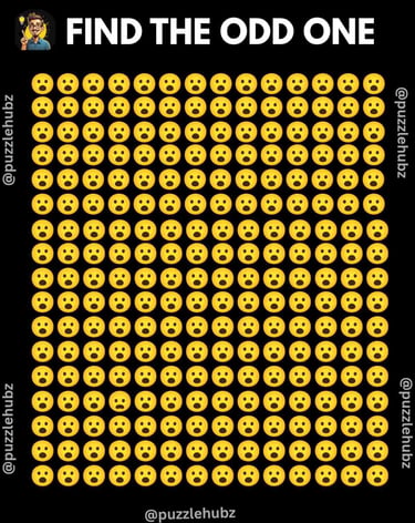 Odd emoji out puzzle grid featuring rows of identical emojis with one subtly different emoji hidden 