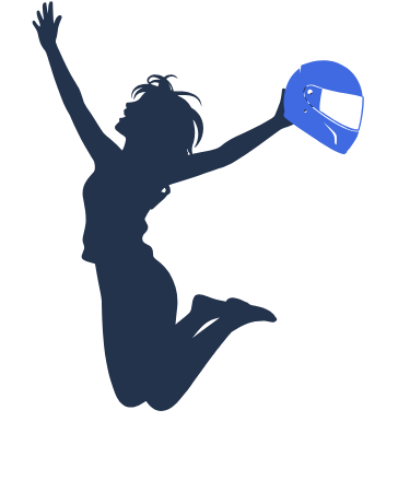 stilisierte-Frau-die-freudig-in-die-Luft-springt-mit-einem-Motorradhelm-in-ihrer-Hand