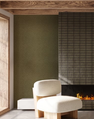 Modern slate tile wallpaper with a charcoal geometric pattern, styled in a minimalist living