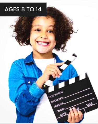 kid acting with production board