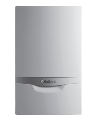 White Vaillant wall-mounted combi boiler, a high-efficiency domestic gas heating system.