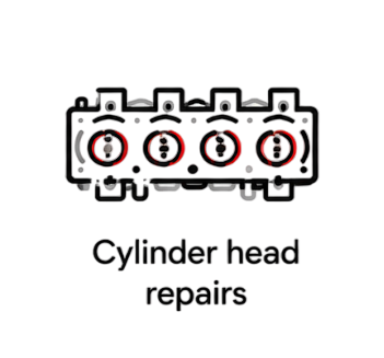 Technical diagram of an engine cylinder head for professional automotive repairs.