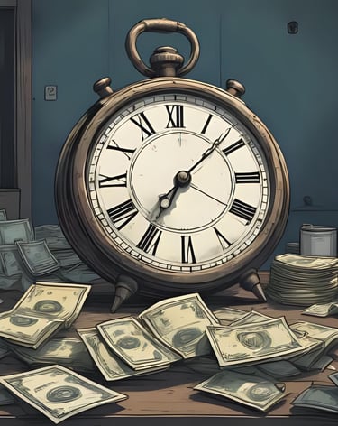 illustration vieille pendule et billets de banque