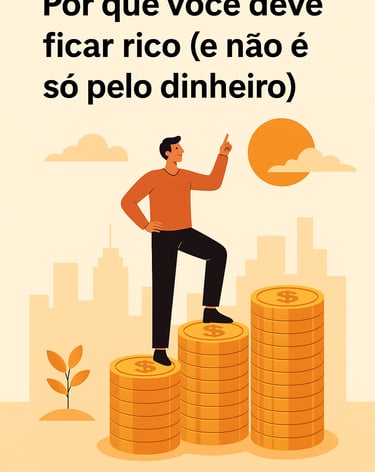 Homem aponando para a frase Por que você deve ficar rico (e não é só pelo dinheiro)
