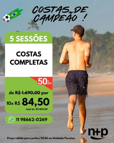 Promoção depilação a laser costas completas masculina 5 Sessões junho 2026 10x R$84,50