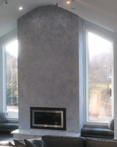metallic plaster finish on a fireplace in NJ by marcine