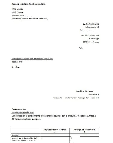notificacion fiscal alemana, traducción jurada al español, página 1