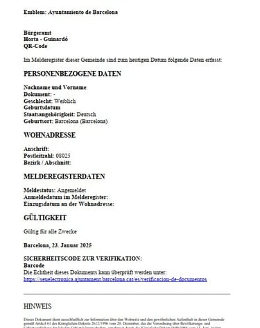 Ejemplo de traducción jurada al alemán, traducción alemana, página 1