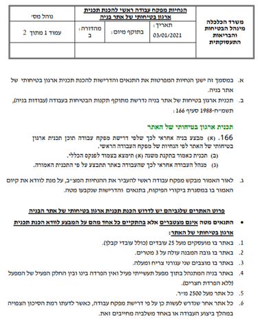 צילום טקסט מהנחיות מפקע"ר להכנת תכנית ארגון בטיחותי של אתר בנייה מיום 03.01.2021