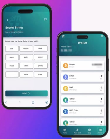 Mining Race App secret string en wallet