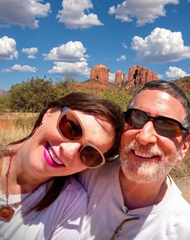 Victoria & Jerry capture a selfie with Sedona's famed Cathedral Rock in the distance