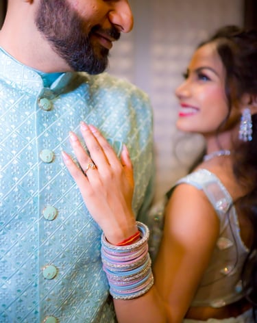 Bride and groom in traditional attire on engagement day