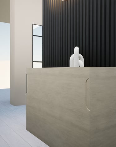 Zoom sur le mobilier sur mesure noir avec des lattes de bois et des poignées intégrées