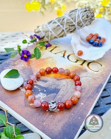 Healing Crystal Bracelet with Red Agate, Red Jasper, Orange Aventurine, Sunstone, Strawberry Quartz