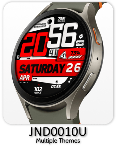 a smart watch with a red and white clock face